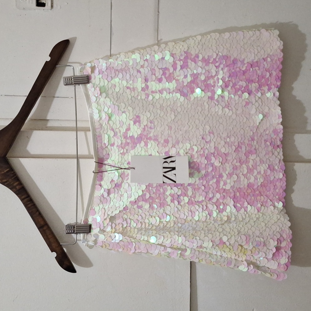NWT Zara white Sequin mini Skirt - Picture 3 of 6